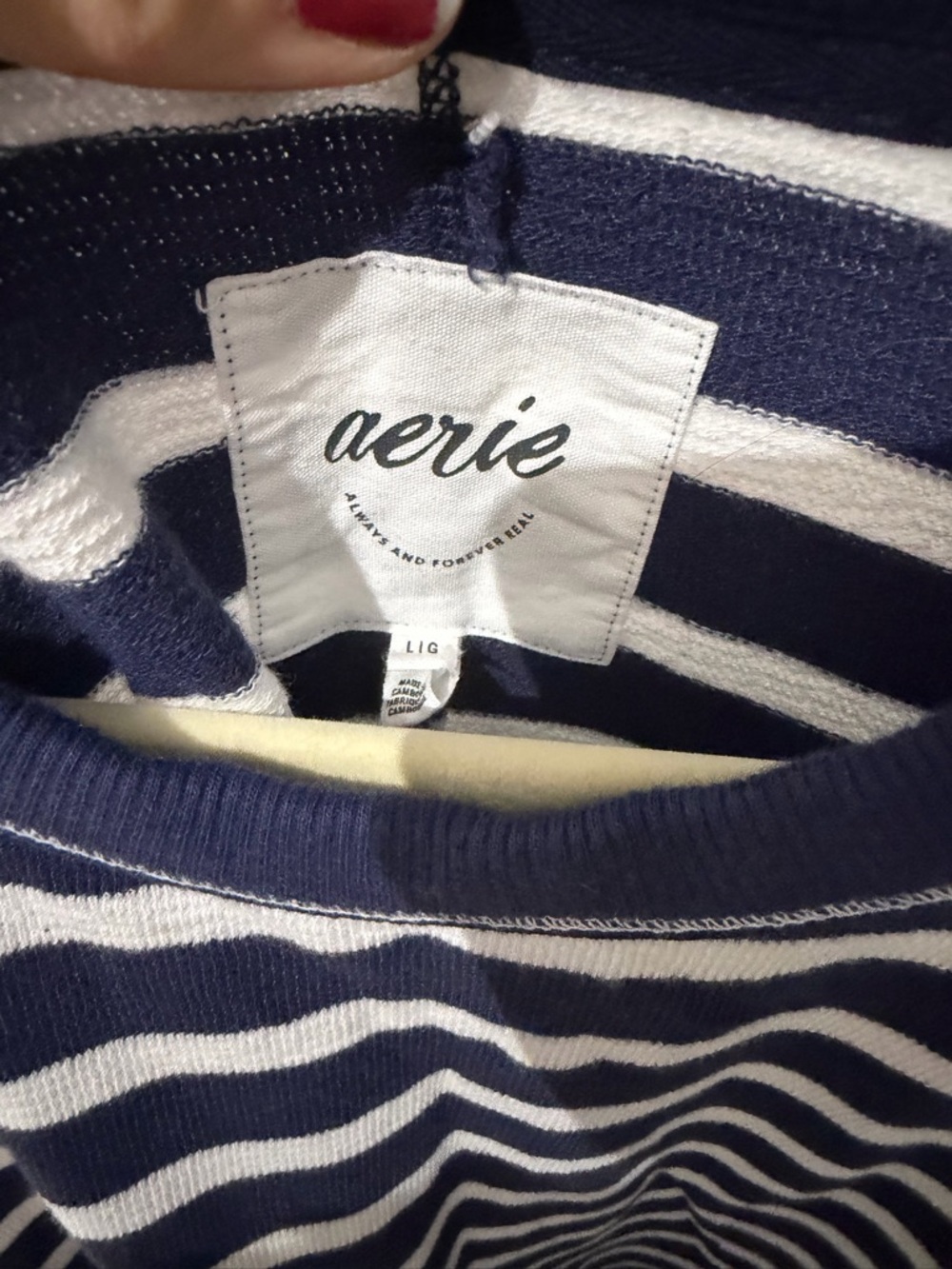 aerie Navy and White East West Crew Sweatshirt Striped Crewneck Pullover Size L - Picture 6 of 7